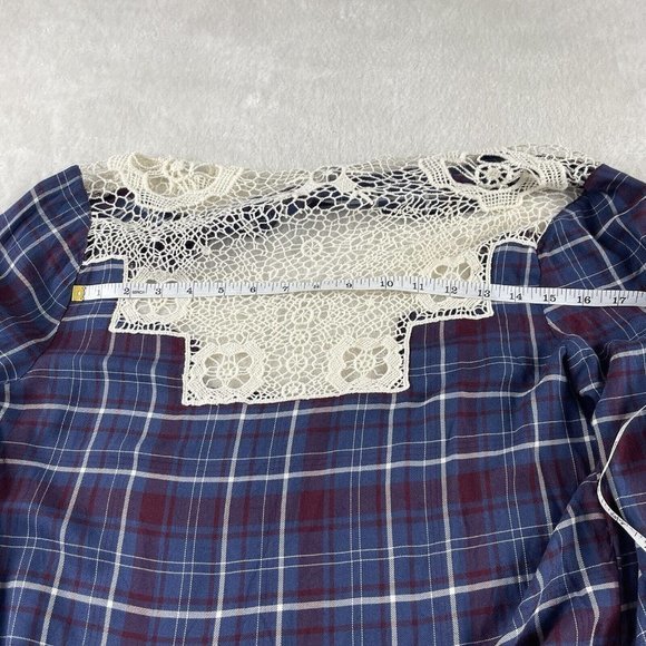 Vanity Flannel Open Front Shirt Size M Purple Plaid Womens Lace Boho Western Top - Picture 8 of 11